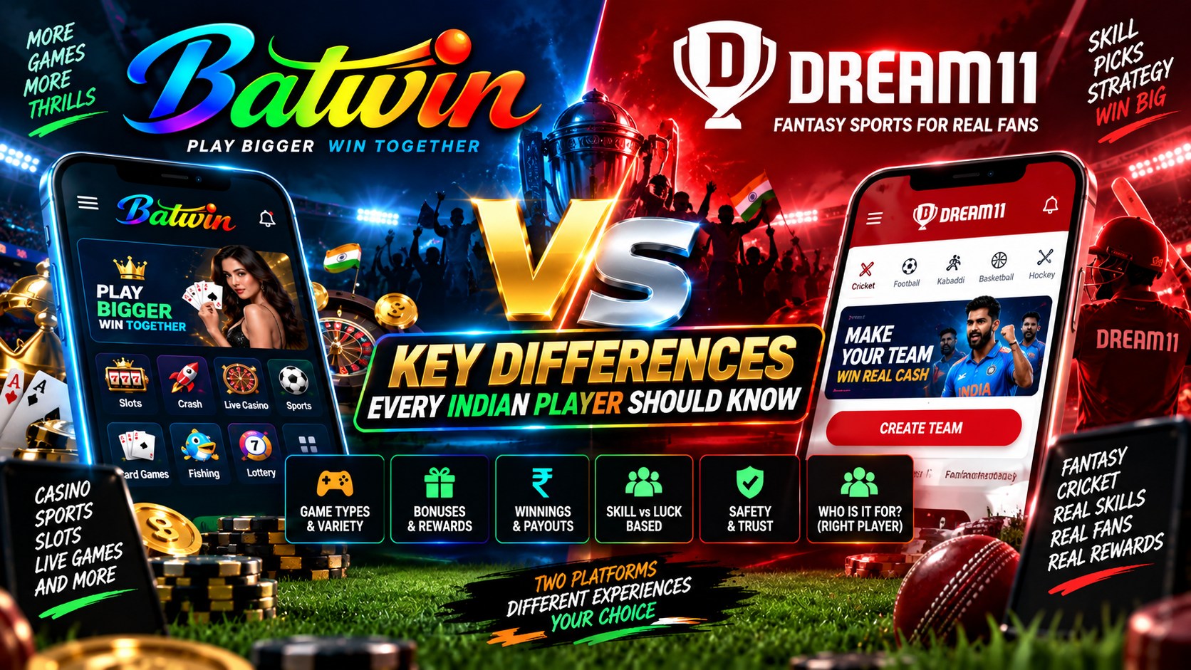 Batwin vs Dream11 — key differences for Indian players