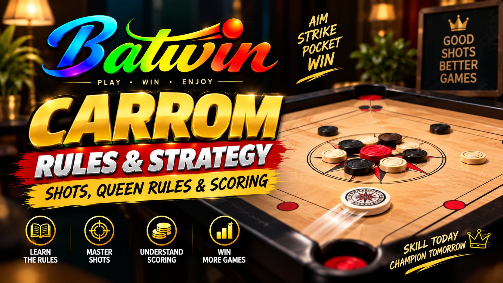 Carrom rules and strategy — shots, queen rules and scoring